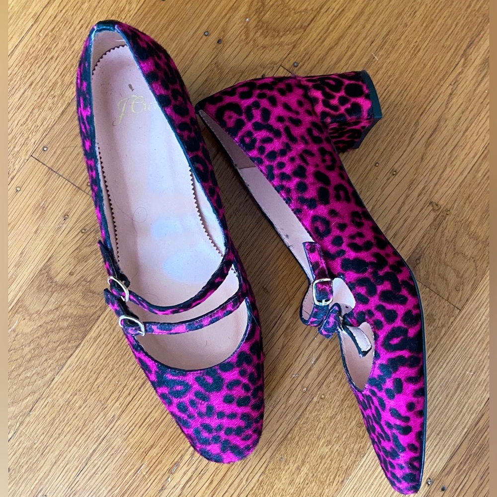 J Crew hot pink leopard calf hair maryjanes 9 Barbiecore